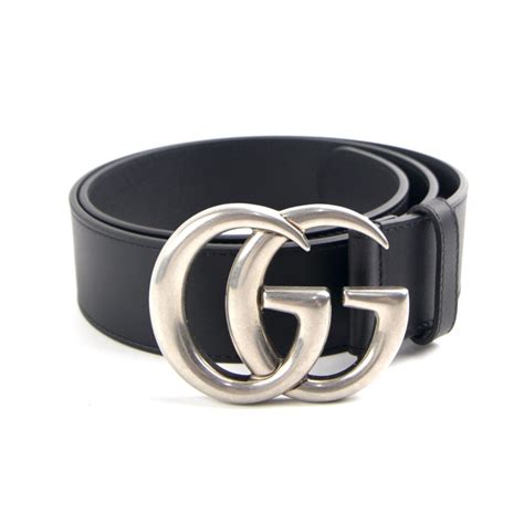 gucci black leather belt with sqaure silver buckle|Gucci belt with black buckle.